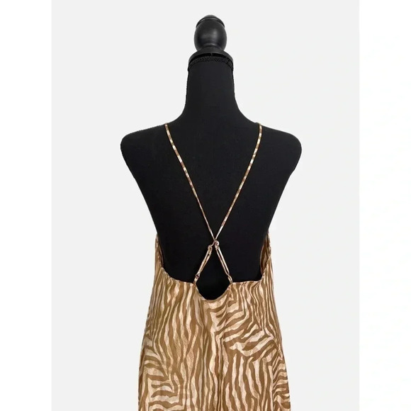 Banana Republic Factory Dress Women's Large Beige Animal Print Cross Back Slip - Picture 4 of 8